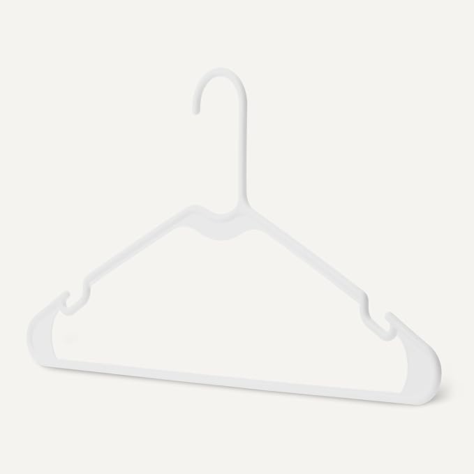 Amazon Basics Space Saving Plastic Clothes Hangers, Sturdy Closet Organizer for Shirts and Jackets, Adult Size, White, 50-Pack - Image 3