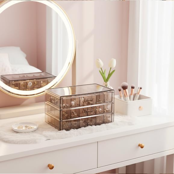 Earring Storage Box Organizer 3 Drawers Acrylic Jewelry Storage Box Holder Transparent Jewelry Display Stand with 72 Cells Gift for Women Girls - Image 6