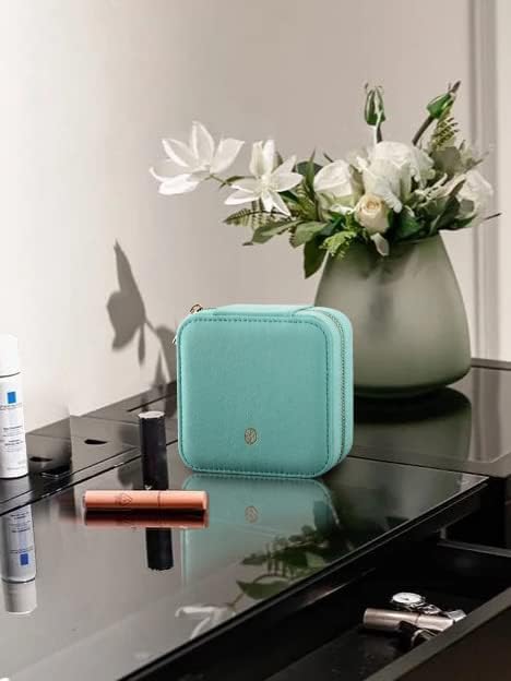 S.Leaf Travel Jewelry Organizer Boxes for Women Small Portable Necklace Earrings Bracelet Rings Travel Case Best Friend Birthday Gifts for Women Trendy (07_Suede_Touch_Mint_Green) - Image 5