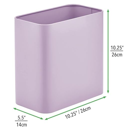 mDesign Metal Wastepaper Bin — Compact Rectangular Bathroom Bin — Rubbish Basket for Home and Office — Light Purple - Image 3