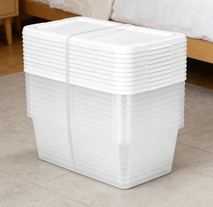 10-Pack of 6 Quart Clear Storage Boxes, Modern style, durable and sturdy, White Plastic with Snap-On Lids, Suitable for bedroom storage by Unknown