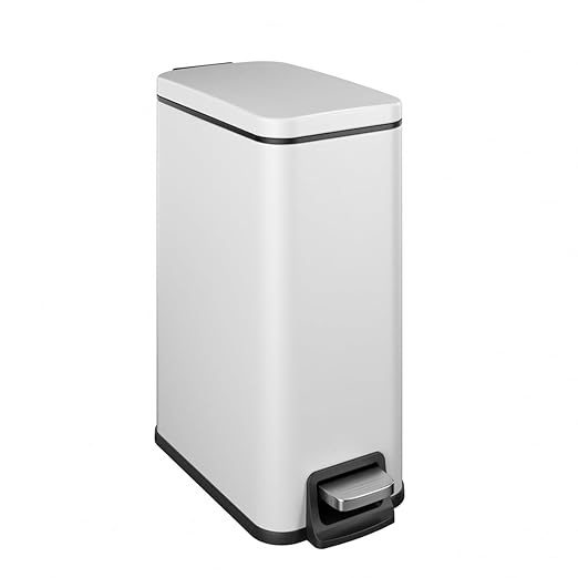 Slim Bathroom Trash Can with Lid Soft Close, 1.6 Gallon Stainless Steel Garbage Can with Removable Inner Bucket, Durable Step Pedal, Small Trash Bins for Toilet, Bedroom, Kitchen, Office by Veelesa