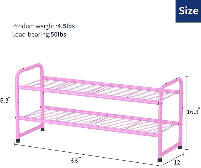SUFAUY 2 Tier 33" Wide Shoe Rack, Closet Metal Wire, Stackable, Pink - Image 3