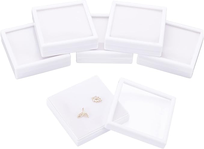BENECREAT 6Pcs White Plastic Boxes with Sponge Inside Gift Boxes Clear Window Presentation 3.5"x3.5"x1" for Jewelry Birthday, Mother's Day Festival Gift Packing by BENECREAT