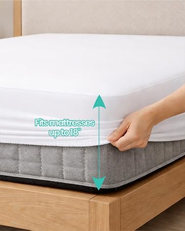 【Dorms Hotel Exclusive】 Twin XL Mattress Protector(Fits 6-18" Deep) 5-Sided Fitted Sheet Style Breathable Terry Cloth Top Waterproof Mattress Cover for Twin XL Size Bed