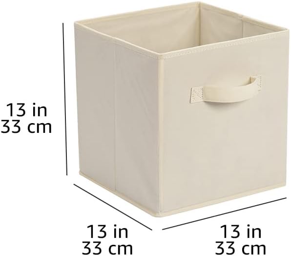 Amazon Basics Collapsible Fabric Storage Cube Bins Organizer with Handles for Organization and Organizing Solution, 13"x13"x13", Beige, 6-Pack - Image 5