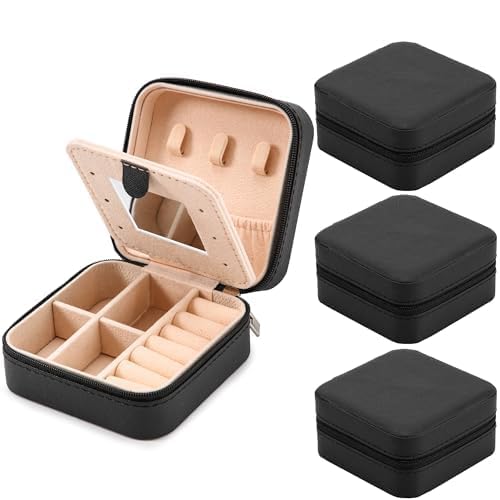 Neveika Jewelry Box with Mirror,Small Jewelry Organizer Box，Travel Jewelry Case for Women，Gift Jewelry Boxes for Female Girls (4pcs mirror black) - Image 3