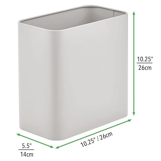mDesign Small Metal 2.4 Gallon Trash Can Wastebasket Garbage Bin for Bathroom, Light Gray, Pack of 1 - Image 3