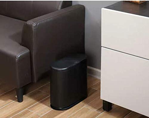 IEEK Plastic Trash Can with Press Top Lid,3.2 Gallon /12 Liter Garbage Can,Black Modern Waste Basket Thin Trash Cans for Bathroom,Kitchen,Living Room,Office and Narrow Spaces - Image 3