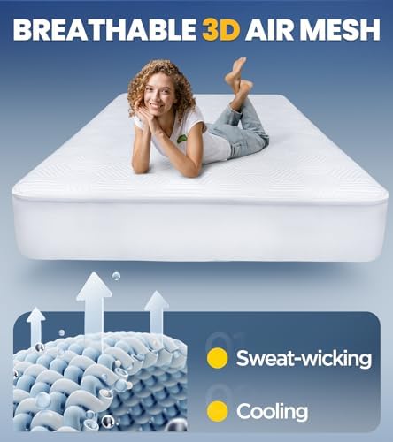 100% Waterproof Mattress Protector with High Resistance to Liquid, Breathable 3D Air King Mattress Protector, Ultra Soft Cooling Mattress Cover Hypoallergenic Quiet Bed Cover Fits 6"-21"