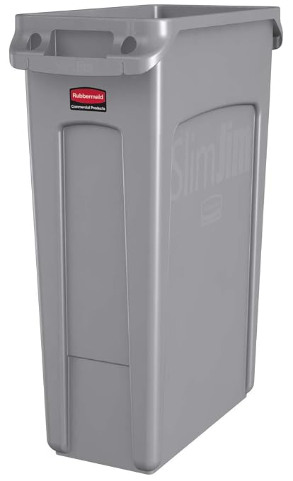 Rubbermaid Commercial Products Slim Jim Trash Can Waste Bin with Venting Channels, Gray, for Kitchen/Office/Workspace, Pack of 4 - Image 2