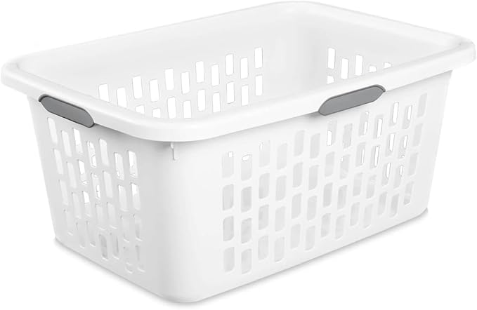 Large Plastic Laundry Basket, Clothes Hamper, Rectangle Bin with Grip Handles, for Home, Dorm, and Apartments, White, 2 Bushel Capacity by Unknown