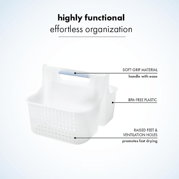madesmart Large Portable Shower Caddy, Hold Soap, Shampoo, Hair Supplies and Beauty Products, Cleaning Supplies Organizer for Home, Dorm, Plastic Shower Tote, Soft Handle, Blue - Image 4