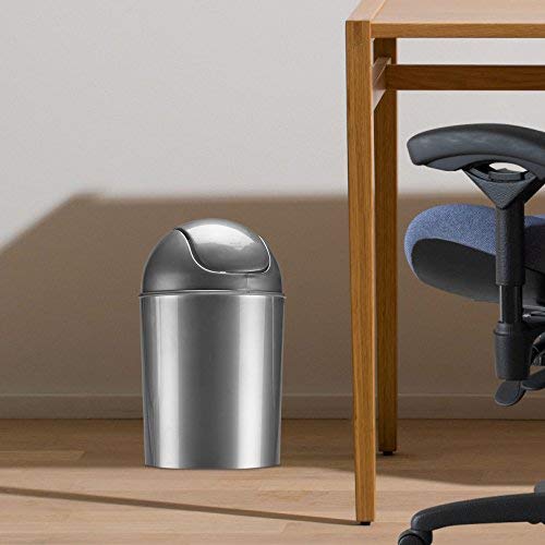 Umbra 1.25 Gallon Mini Waste Can with Removable Swing-Top Lid - Small Garbage Bin for Kitchen, Bathroom, Bedroom, Office - Compact Trash Can Fit Under Tables & Counters - Silver - Image 4