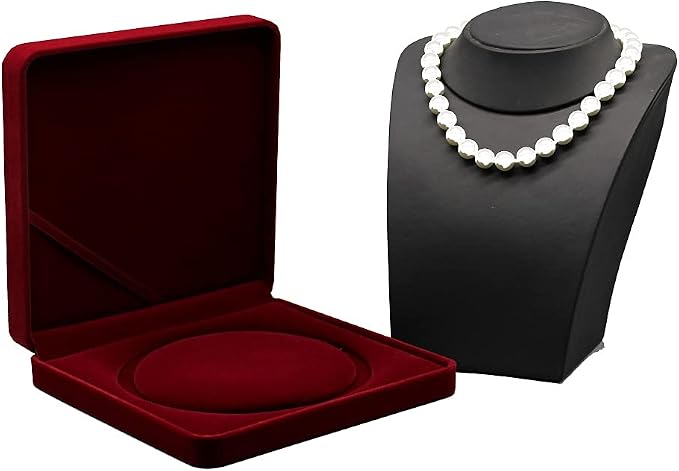 Jewelry Set Velvet Box Necklace Earring Ring Necklace Bracelet Gift Display Case Wedding Jewelry Storage Holder (Red for Pearl Necklace) - Image 4