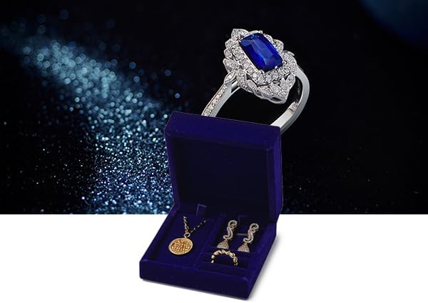 3 in 1 Velvet Jewelry Set Gift Box Earring Gift Box Ring Necklace Boxes Small Jewelry Storage Boxes for Travel Birthday Mother's Day Valentine's Day Gifts (Blue) - Image 5