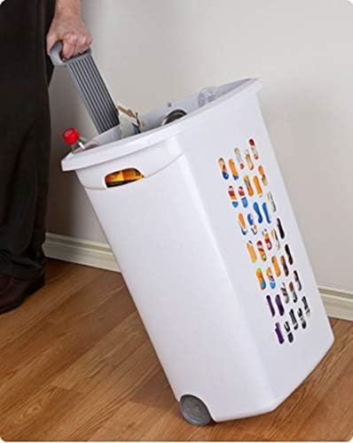 Sterilite Ultra Wheeled Laundry Hamper with Lid, Handle and Wheels for Easy Rolling of Clothes to and from the Laundry Room, Plastic, White, 1-Pack - Image 7