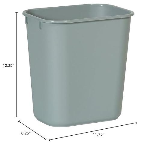 Rubbermaid Commercial Products Deskside Wastebasket/Trash Can, 3.25-Gallon/13-Quart, Gray, Plastic, for Bedroom/Bathroom/Office, Fits Under Desk/Sink/Cabinet, Pack of 12 - Image 3