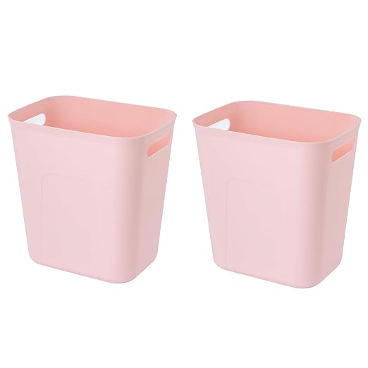UUJOLY Plastic Small Trash Can Wastebasket, Garbage Container Basket for Bathrooms, Laundry Room, Kitchens, Offices, Kids Rooms, Dorms, 3.5 Gallon, Pink, 2 Pack by UUJOLY