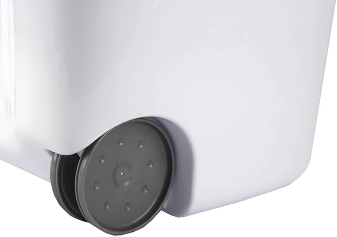 Sterilite Ultra Wheeled Laundry Hamper with Lid, Handle and Wheels for Easy Rolling of Clothes to and from the Laundry Room, Plastic, White, 1-Pack - Image 6
