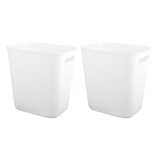 UUJOLY Plastic Trash Can Wastebasket, Garbage Container Basket for Bathrooms, Kitchens, Offices, Kids Rooms, White, 3.5 Gallon, 2 Pack by UUJOLY