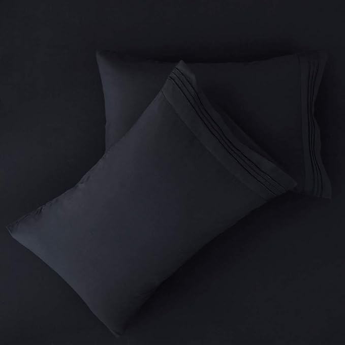 SONORO KATE Bed Sheet Set Super Soft Microfiber 1800 Thread Count Luxury Egyptian Sheets 18-Inch Deep Pocket，Wrinkle and Hypoallergenic-6 Piece (Black, California King-6 Piece)