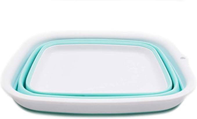 SAMMART 7.7L (2 Gallon) Collapsible Tub - Foldable Dish Tub - Portable Washing Basin - Space Saving Plastic Washtub (White/Lake Green, S) - Image 3