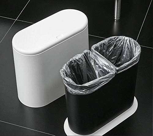IEEK 12 Liter Rectangular Plastic Trash Can with Press Top Lid,White Modern Wastebasket Thin Trash Cans,3.2 Gallon Garbage Container Bin for Bathroom,Bedroom,Kitchen,Office and Powder Room - Image 2
