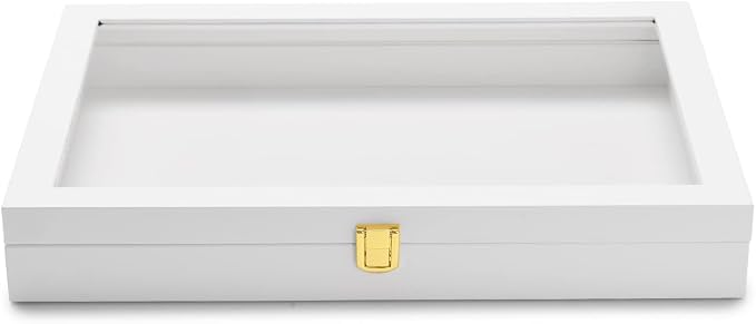 Oirlv White Jewelry Organizer Tray with Acrylic Lid Premium Leather Jewelry Box with Transparent Lid Drawer Insert Big Necklace Display Case(Flat Tray) - Image 4