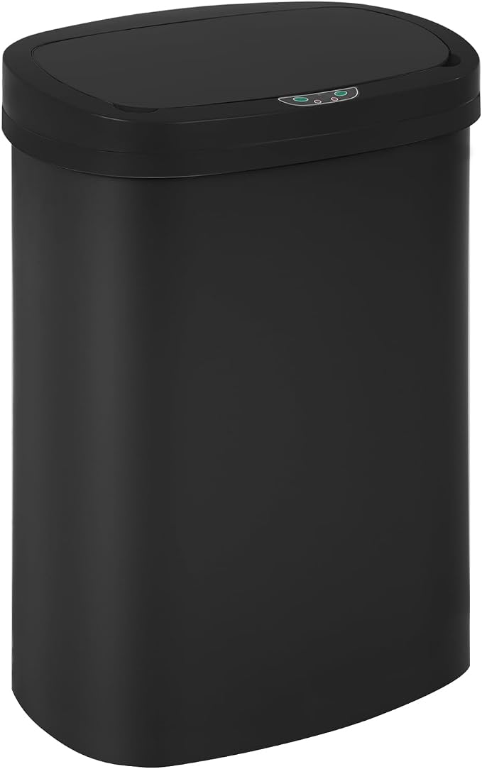 BestOffice Black Plastic Touch Free High-Capacity Garbage Can with Lid, 49L/13G, Rectangular, Quiet Close, Kitchen, Bedroom, Bathroom, Office by BestOffice