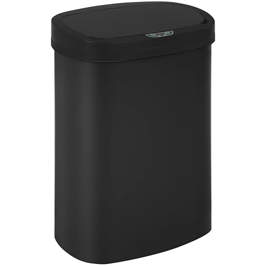 BestOffice | 13 Gallon Trash Can with Lid | Automatic Touchless Garbage Can | Odor Control | Modern Oval Design | Easy to Clean | Plastic | Black | Fits Any Kitchen, Bathroom, Office or Home by BestOffice