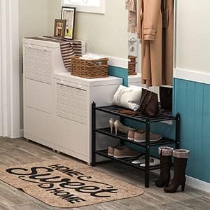 Dranixly Shoe Rack, 3-Tier Bamboo Stackable Shelf Storage Organizer, Stand for Closet, Entryway, Hallway, Bathroom and Living Room（Black） - Image 2