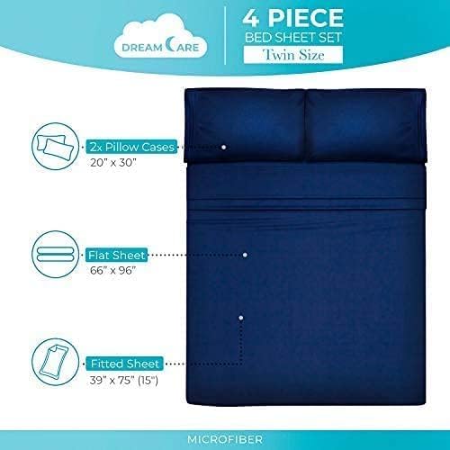DREAMCARE Twin XL Sheet Sets - 4 pcs Breathable Cooling Bed Sheets - up to 15" Deep Pocket Twin XL Sheets Set with Side Pockets - Extra Soft 100% Brushed Hypoallergenic Hotel Luxury Bedding- Navy Blue
