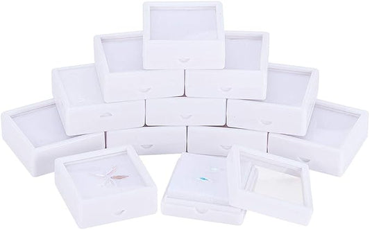 BENECREAT 12PCS Gemstone Display Box - 2" x 0.8" White Jewelry Box with Clear Lid for Gems, Rings, Earrings, Craft Storage by BENECREAT