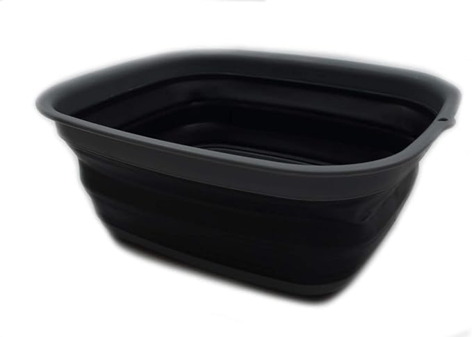 SAMMART 9.45L (2.5 Gallon) Collapsible Tub - Foldable Dish Tub - Portable Washing Basin - Space Saving Plastic Washtub (Grey/Black, M) by SAMMART