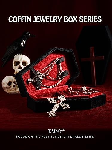 TAIMY Coffin Jewelry Box, Mini Coffin Shaped Gothic Jewelry Case, Plush Velvet Small Jewelry Organizer for Earrings Rings Necklaces Bracelets - Image 6