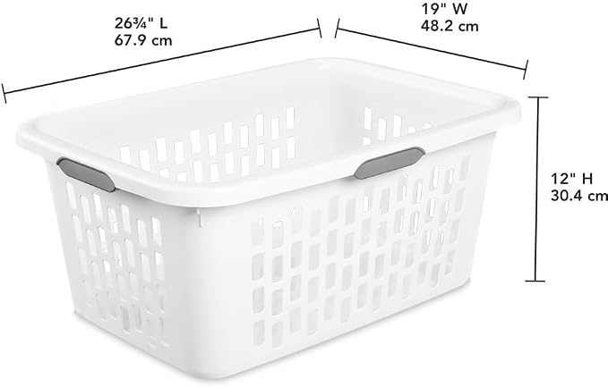 Large Plastic Laundry Basket, Clothes Hamper, Rectangle Bin with Grip Handles, for Home, Dorm, and Apartments, White, 2 Bushel Capacity - Image 3