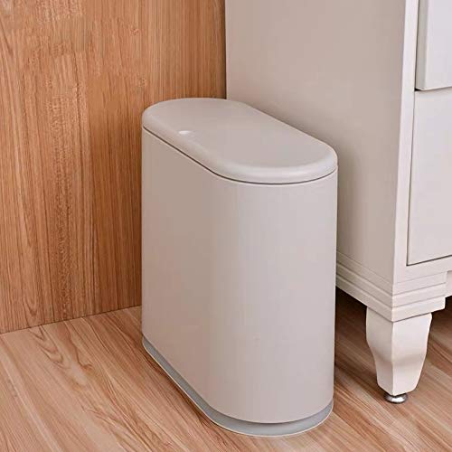 IEEK Slim Plastic Trash Can with Press Top Lid,2.4 Gallon/10 Liter Garbage Can Modern Waste Basket for Bathroom,Living Room,Office,Kitchen and Narrow Spaces,Grey - Image 3