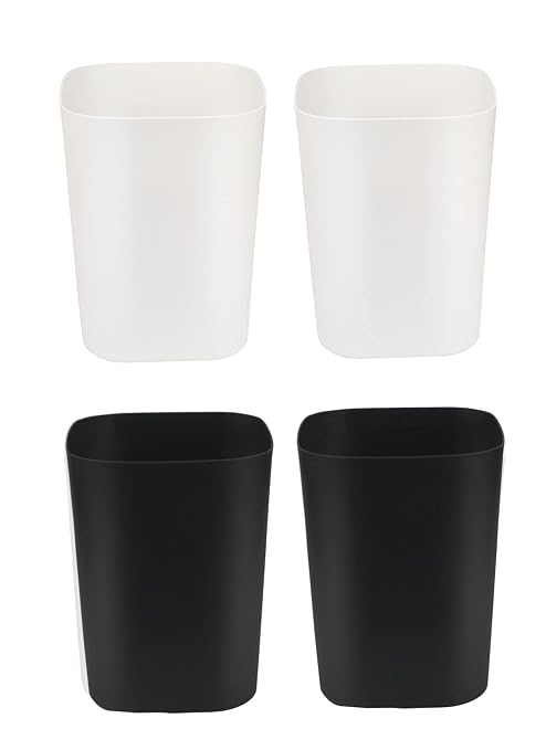 Besli 2 Gallon Small Trash Can Garbage Can Wastebasket for Bathroom Bedroom Kitchen Office (White+Black, 4 Pack) by Besli