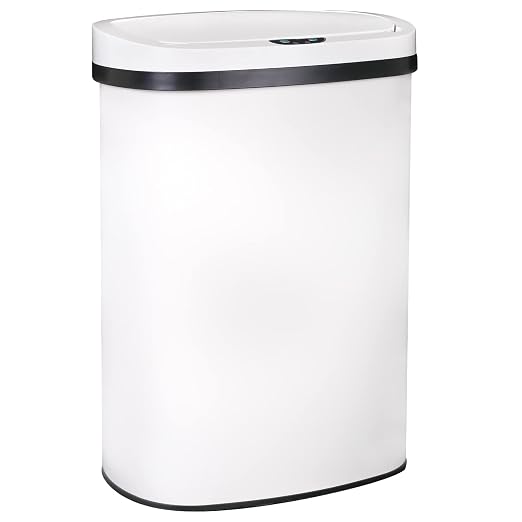 Kitchen Trash Can Office Bathroom Bedroom Waste Bin with Lid Automatic Sensor Touch Free Stainless Steel Garbage Can 13 Gallon / 50L,White by BestOffice