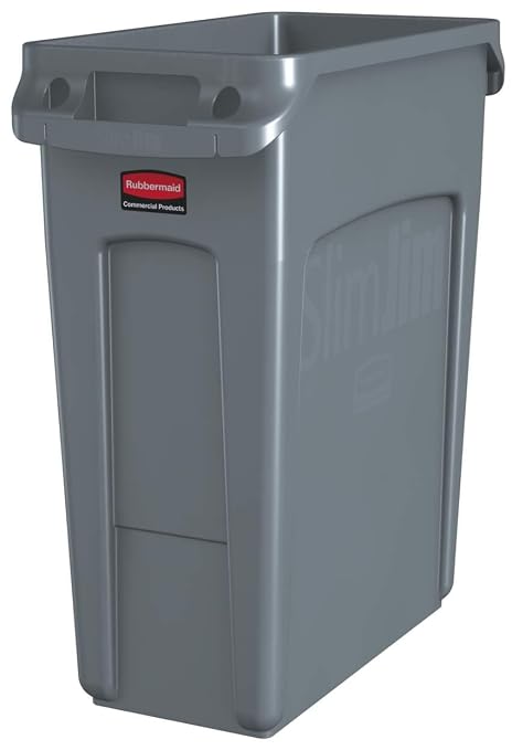Rubbermaid Commercial Products Slim Jim Trash/Garbage Can with Venting Channels, 16-Gallon, Gray, for Kitchen/Office/Workspace, Pack of 4 by RubbermaidCommercialProducts