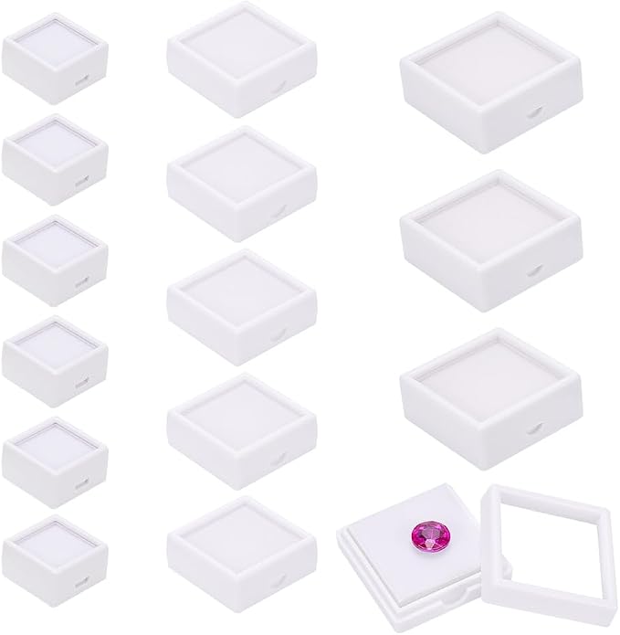 BENECREAT 24PCS 3 Size Gemstone Display Boxes With Clear Lid and Sponge, Jewelry Storage Box Organizer Case for Medallions, Antique, Jewelry, Small Gifts Packing by BENECREAT