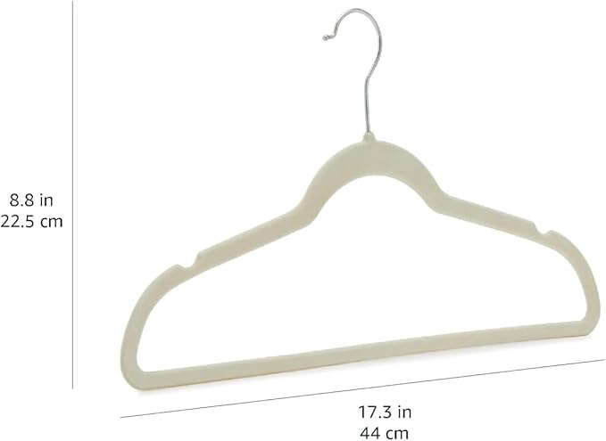 Amazon Basics Slim Velvet Non-Slip Space Saving Suit Clothes Hangers, Closet Organizer, Ivory/Beige, 30-Pack - Image 5