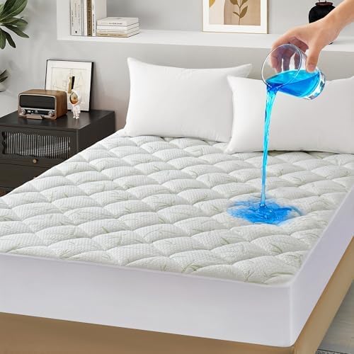 Full Size Mattress Protector - 100% Waterproof Pillow Top Pad, Quilted Cooling Topper, 8-21 Deep Pocket,Breathable Machine Washable for Hot Sleepers
