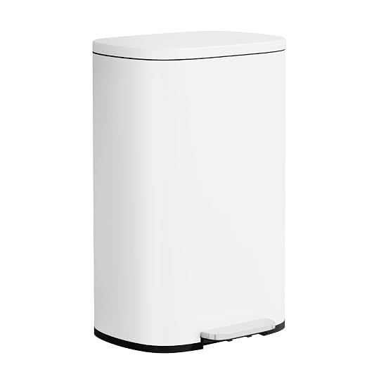 PayLessHere Stainless Steel Trash Can with Lid - Removable Inner Bucket, Foot Pedal Soft Close for Office, Home, Kitchen (White, 13 G) by PayLessHere