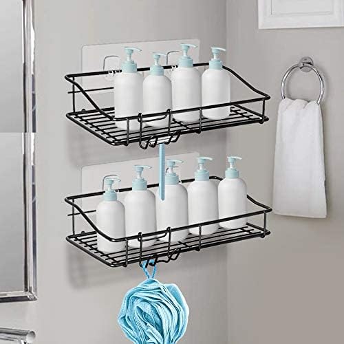 Nieifi Shower Caddy Shelf with Hooks Storage Rack Organizer Adhesive Stainless Steel Without Drilling for Bathroom, Lavatory, Washroom, Restroom, Shower, Toilet, Kitchen - 2 Pack (Black) - Image 2