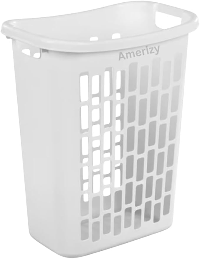 Large White Plastic Laundry Hamper – Rectangular Open Top Clothes Basket with Ventilation, Lightweight Durable Bin for Bedroom, Bathroom, Closet or Dorm Us by Unknown