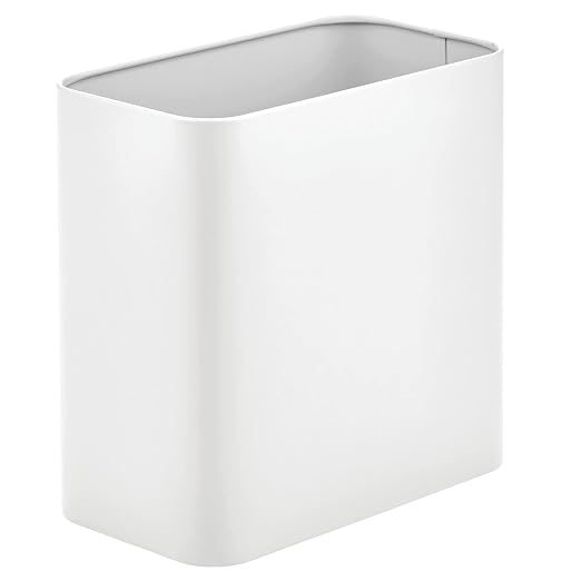 mDesign Metal Wastepaper Bin — Compact Rectangular Bathroom Bin — Rubbish Basket for Home and Office — White by mDesign