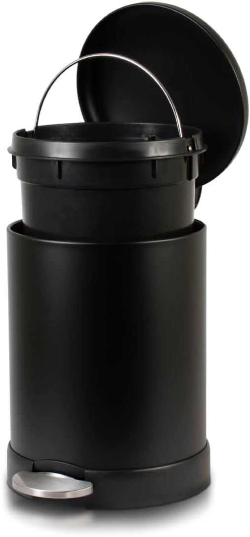 Glad Small Trash Can, 1.2 Gallon | Round Stainless Steel Garbage Bin with Soft Close Lid & Step Foot Pedal | Black Metal Waste Basket with Removable Inner Bucket, Matte Black - Image 3