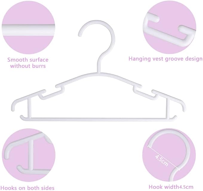GoodtoU Baby Hangers 100 Pack, Plastic Infant & Toddler Clothes Hangers with Non-Slip Shoulder Notches, Space-Saving Nursery Closet Hangers for Newborn, White - Image 3